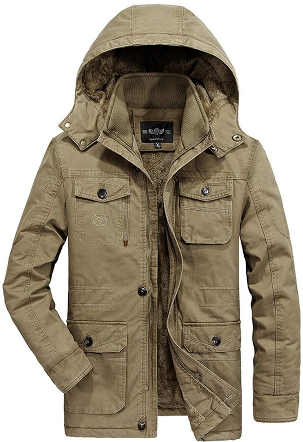 Moxishop Men Winter Warm Parka Coat Thick Cotton Military Jacket Outdoor  Casual Windbreaker Outdwear Waterproof Fleece Lined (5XL - ShopStyle