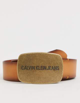 Calvin Klein Jeans leather buckle belt in brown
