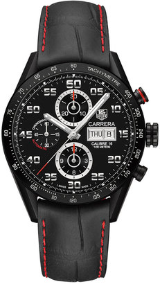 TAG Heuer Men's Swiss Automatic Chronograph Carrera Black Leather Strap Watch 43mm CV2A81.FC6237