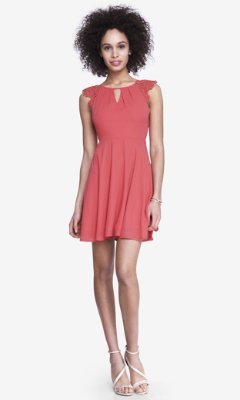 Express Lace Shoulder Fit And Flare Dress