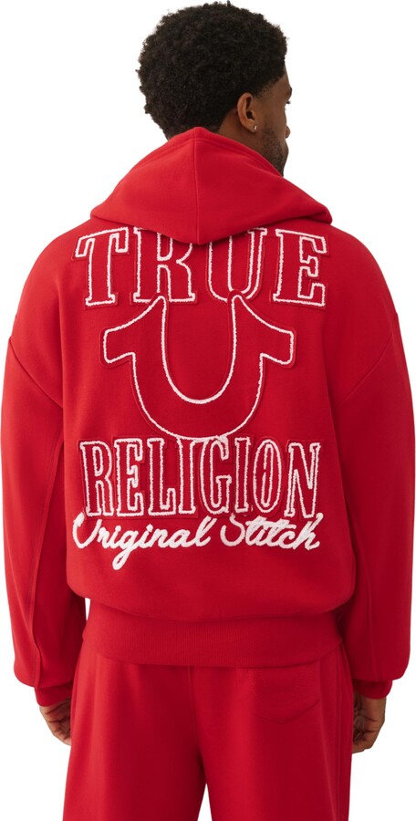 True Religion Rib Stitch Dept Boxy Zip Up for Men | Stylish Full Zip Sweatshirt