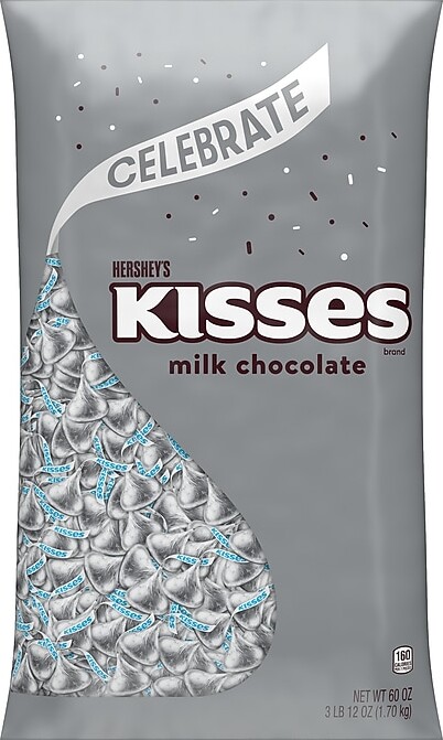 HERSHEY'S KISSES Milk Chocolate Candy Bulk Bag, Silver Foils, 60 oz., 400/Bag (HEC14208)
