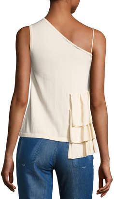 Co Ruffled One-Shoulder Top, Ivory