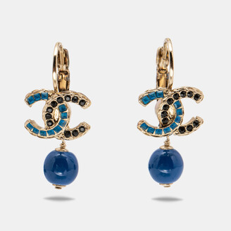 Chanel Blue Bead Drop Crystal CC Hook Earrings - ShopStyle
