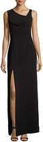 Thumbnail for your product : Halston Sleeveless Drape-Neck Embroidered Evening Gown