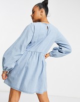Thumbnail for your product : In The Style balloon sleeve smock dress in denim