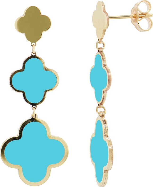Italian Gold 14K Turquoise Clover Dangle Earrings