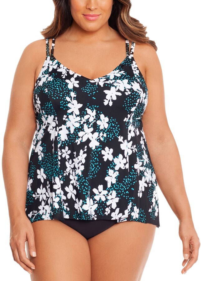 Swim Solutions Plus Size Printed Layered TummyControl OnePiece
