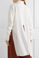 Thumbnail for your product : Tibi Asymmetric Paneled Merino Wool And Silk-crepe Turtleneck Sweater - White