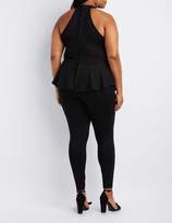 Thumbnail for your product : Charlotte Russe Plus Size Lattice-Front Peplum Jumpsuit