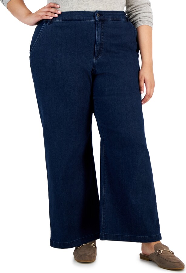 And Now This Trendy Plus Size Cotton Ripped Wide-Leg Jeans - Macy's