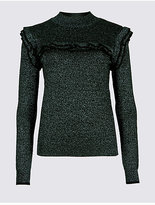 Thumbnail for your product : M&S Collection Sparkly Ruffle Yoke Funnel Neck Jumper