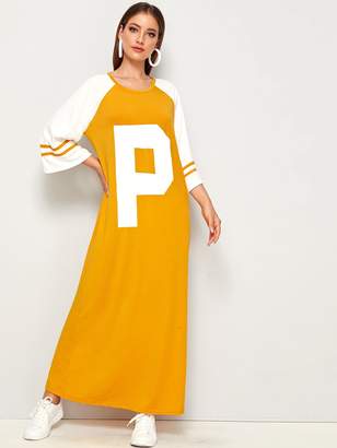Shein Raglan Sleeve Striped Side Letter Print Dress