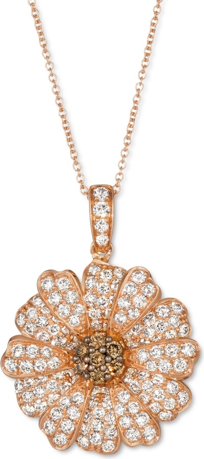 LeVian Nude Diamond (1-1/3 ct. t.w.) & Chocolate Diamond (1/6 ct. t.w.) Pave Flower Pendant Necklace in 14k Rose Gold