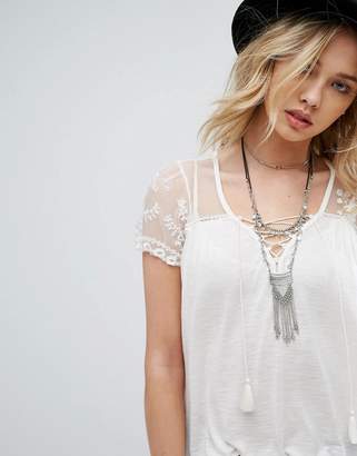 Denim & Supply By Ralph Lauren Lace-Up Flutter Sleeve Lace Tee