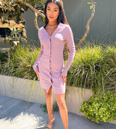 Thumbnail for your product : Collusion rib button through mini dress in mauve
