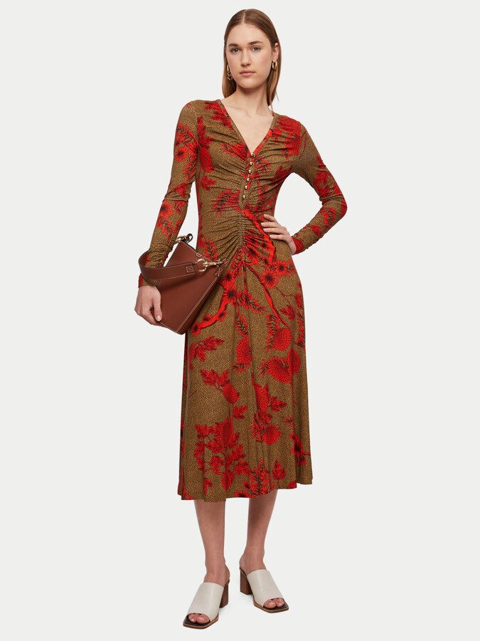 Jigsaw Dahlia Floral Print Ruched Midi Dress ShopStyle