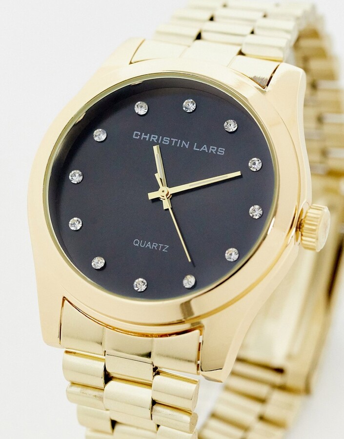 Christin Lars Christian Lars chunky link bracelet watch in black and