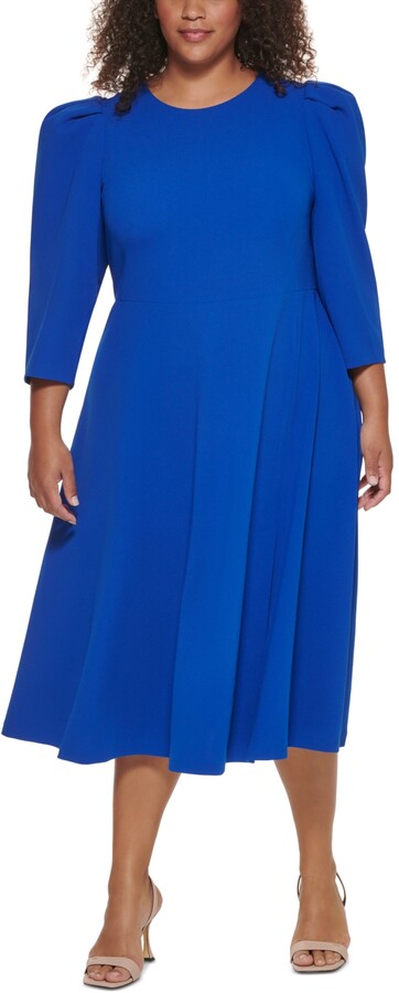 Calvin Klein Size Puff-Sleeve Midi Dress - ShopStyle