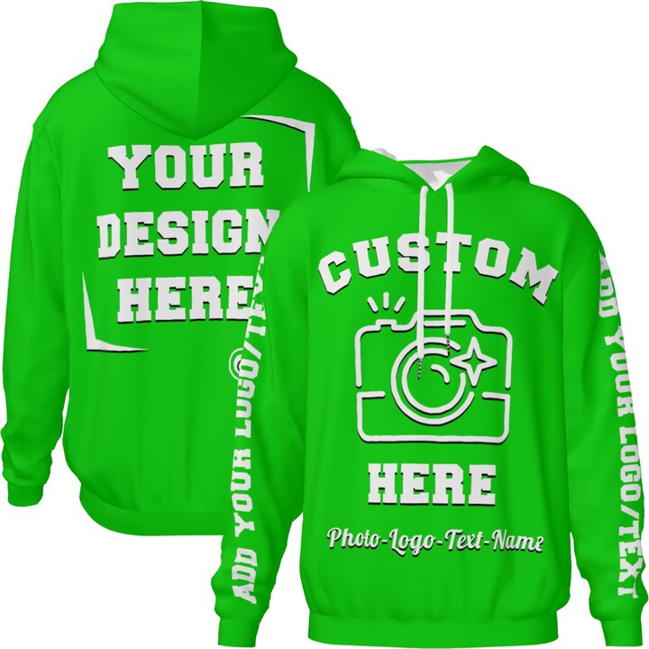 Generic Customize Sweatshirt With Picture Personalized Hoodies For Men Women Diy Print Front/Back/Sleeves Customized Photo Text Logo Sweatshirts Gifts For Birthday Christmas Yellow Large