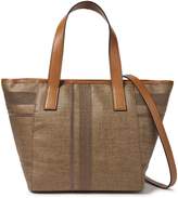 Thumbnail for your product : Brunello Cucinelli Leather-trimmed Bead-embellished Herringbone Woven Tote