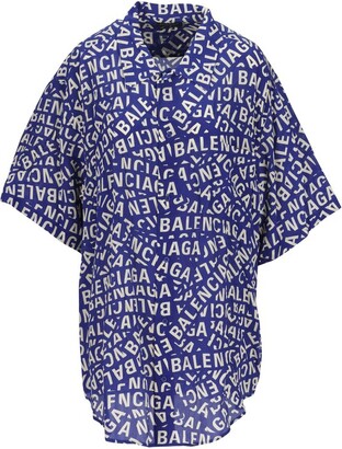 Balenciaga Brown All-Over Logo Patterned Satin Half Sleeve Shirt S  Balenciaga