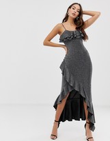 Thumbnail for your product : Girl In Mind metallic ruffle maxi dress with wrap skirt