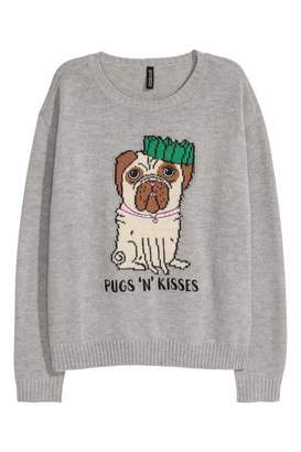 H&M Knit Sweater - Gray/Pugs 'n' Kisses - Women
