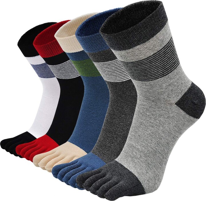 CaiDieNu Mens Toe socks Crew Running Five Finger Socks Cotton Large