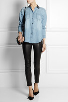 Thumbnail for your product : Maje Emilio faux leather-trimmed denim shirt