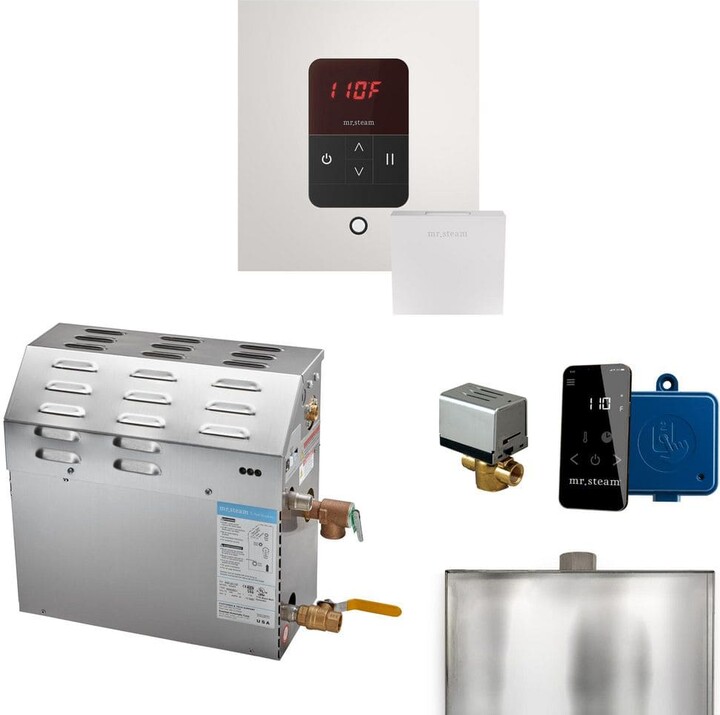 Mr. Steam MS 15 kW (15000 W) Steam Shower Generator Package with square iTempo Control in White and Accessories