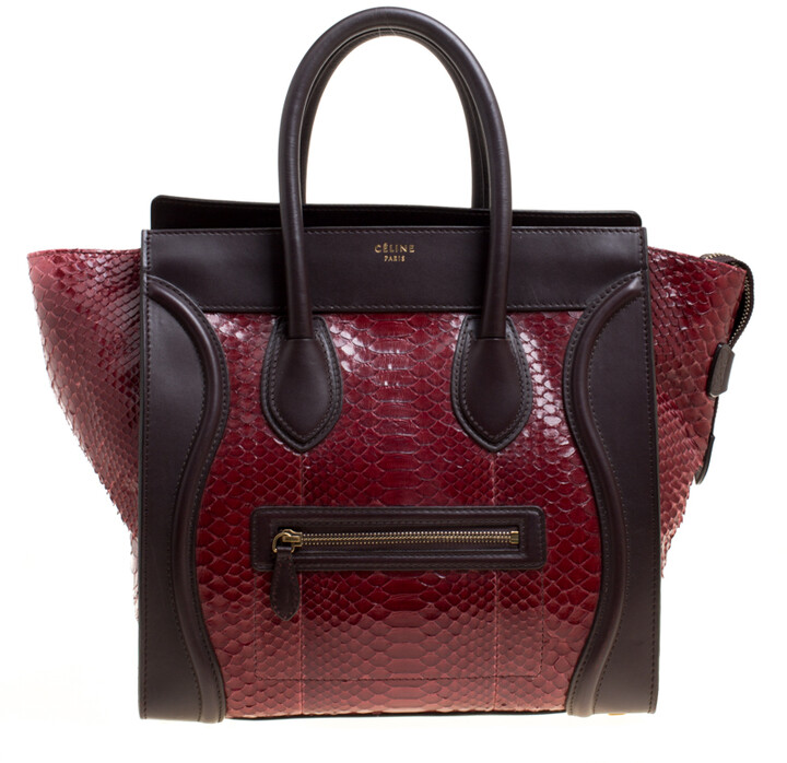 Celine Burgundy/Brown Python and Leather Mini Luggage Tote - ShopStyle