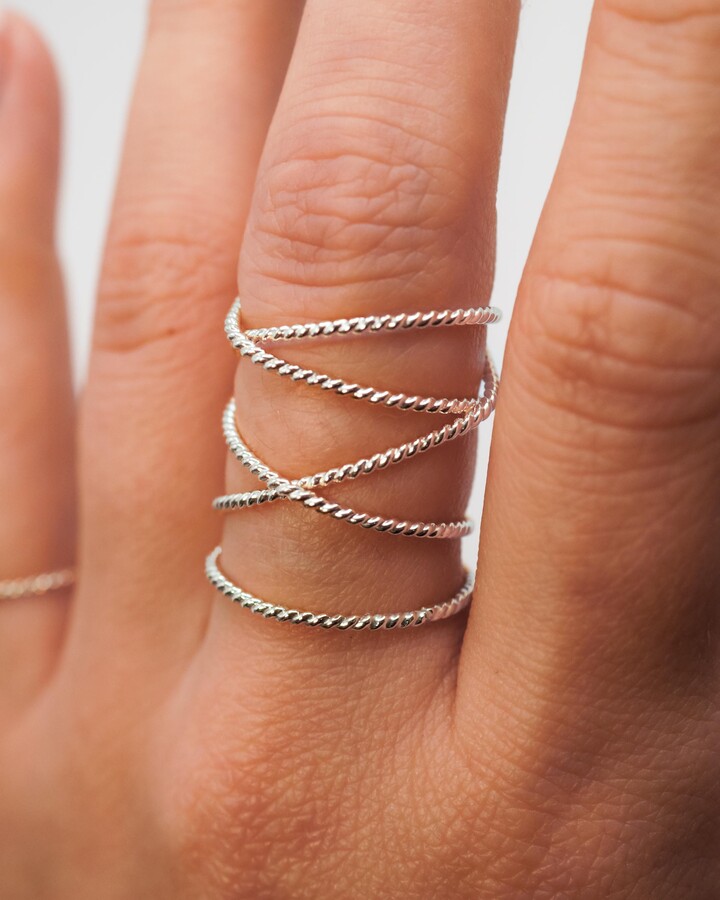 Etsy Extra Large Twist Wraparound Ring | Sterling Silver Sparkle Braided Woven Rope Texture Oversized Cocktail Statement Wire Wrap Criss Cross