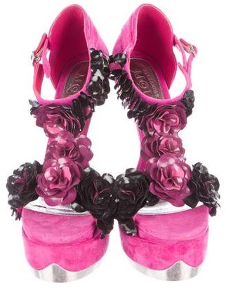 Alexander McQueen Floral Sculptural Wedge Sandals