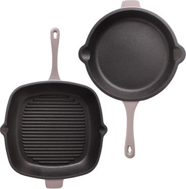 Berghoff Neo 2Pc Cast Iron Set: 10" Fry Pan & 11" Grill Pan Set, Oyster