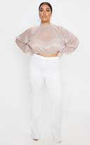 Thumbnail for your product : PrettyLittleThing Plus Gold Metallic Plisse High Neck Blouse
