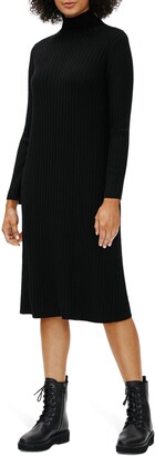 Eileen Fisher Scrunch Neck Ribbed Wool Sweater Dress