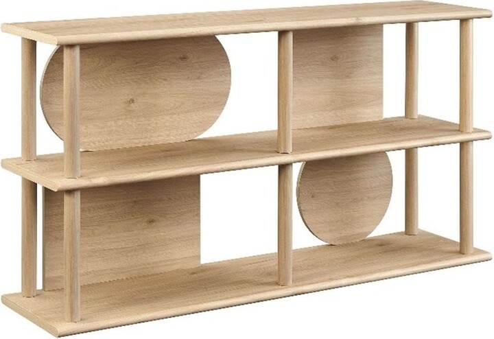 Modway Zadie 55 Inch Modern Console Table in Light Oak – Entryway Table with Geometric Back Panels and Three Open Display Shelves