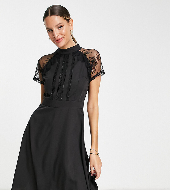 Liquorish Tall a-line mini dress in lace black - ShopStyle