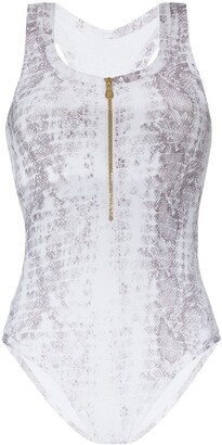 Heidi Klein Zip-Up Snake-Print Swimsuit