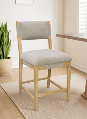 MOTI Furniture Clara Counter Height Stool In Contemporary Linen Fabric On Solid Wood