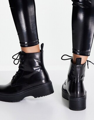 Levi's lace up leather boots in black - ShopStyle