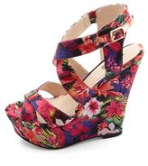 Thumbnail for your product : Charlotte Russe Hawaiian Print Crisscrossing Platform Wedges
