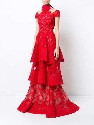 Marchesa tiered lace gown