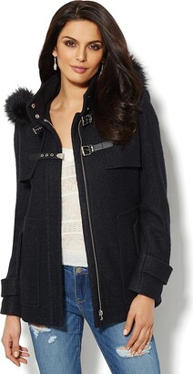 New York and Company Buckle-Closure Wool-Blend Hooded Coat