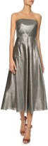 Thumbnail for your product : Cédric Charlier Silver Lamé Strapless Midi Dress