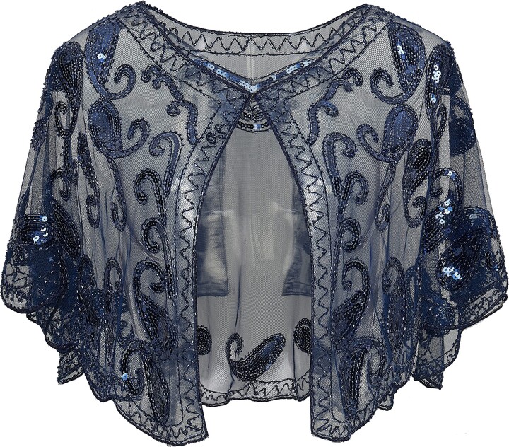 BABEYOND 1920er Pailletten Schal Mit Fransen - Abendcape Für Partys & Hochzeiten