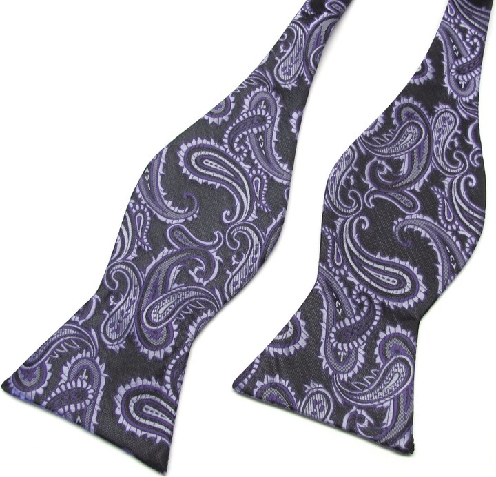 Etsy Free Style Mens Bow Tie. Black Purple Paisley Self Tie Bowties With Matching Pocket Square Option