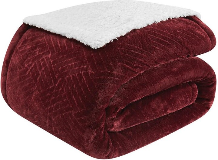 Truly Soft Basket Carved Faux Fur Polyester Cabernet Full/Queen Blanket