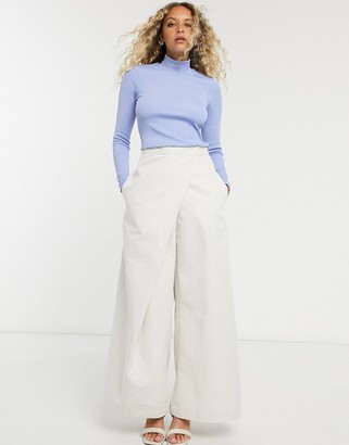 And other stories & fine rib roll neck jersey top in blue